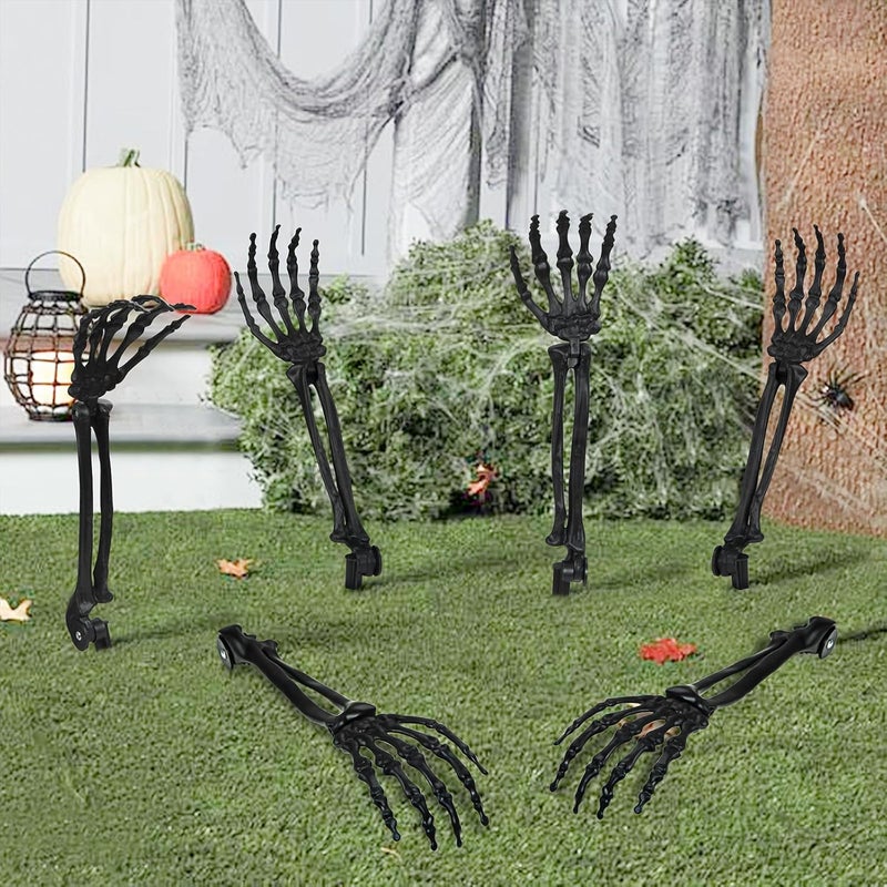 AOFOX Halloween Realistic Skeleton Stakes Zombie Ghost Arm Stake Severed Plastic Skeleton Hands Yard Signs for Halloween Props Decorations (6 Pcs Black) - Image 1